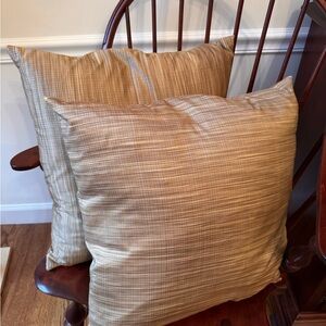 Tan Striped Down Feather Throw Pillows Zip Covered - Set of Two